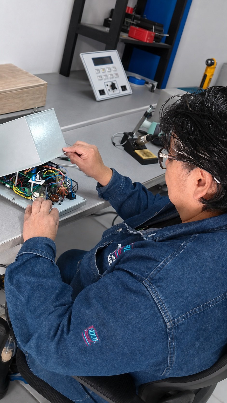 Técnico de SIMEX realizando mantenimiento electrónico especializado